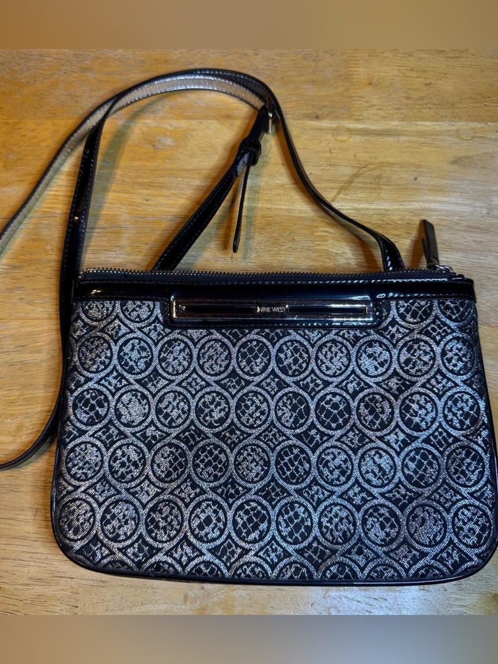 Nine West Black and Silver Patterned Crossbody Bag